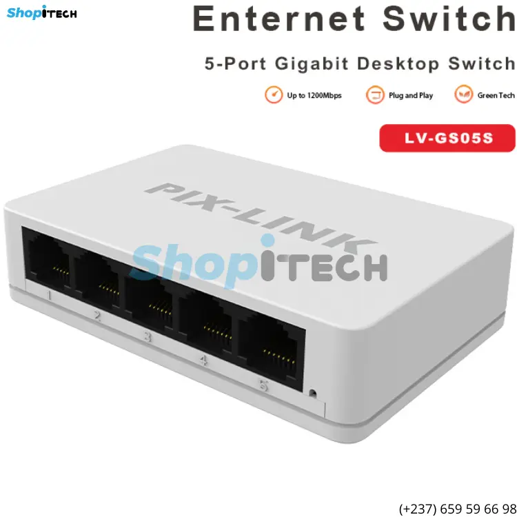 Switch Pix-link 5-ports Gigabit  LV-GS05S gauche detail.webp