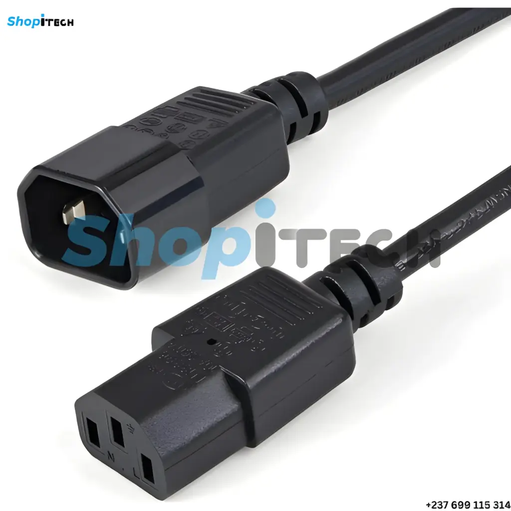 Cordon d'extension d'alimentation standard C13 vers C14 de 1m - Mâle / Femelle