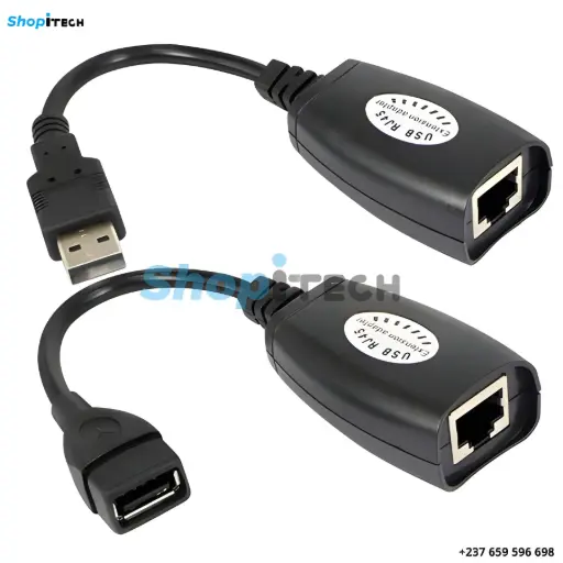 [Adaptateur de connecteur de câble d'extension USB sur RJ45, extension USB RJ45 (Noir)] Adaptateur de connecteur de câble d'extension USB sur RJ45, extension USB RJ45 sur câble Cat5/Cat5e/Cat6 - Longueur jusqu'à 45 m, imprimante